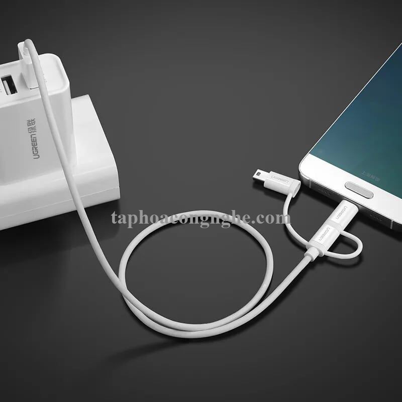 Ugreen 40766 0.5m màu Bạc Cáp dữ liệu USB 3trong1 micro + lightning + mini USB + truyền dữ liệu từ máy tính ra điện thoại US185 30040766